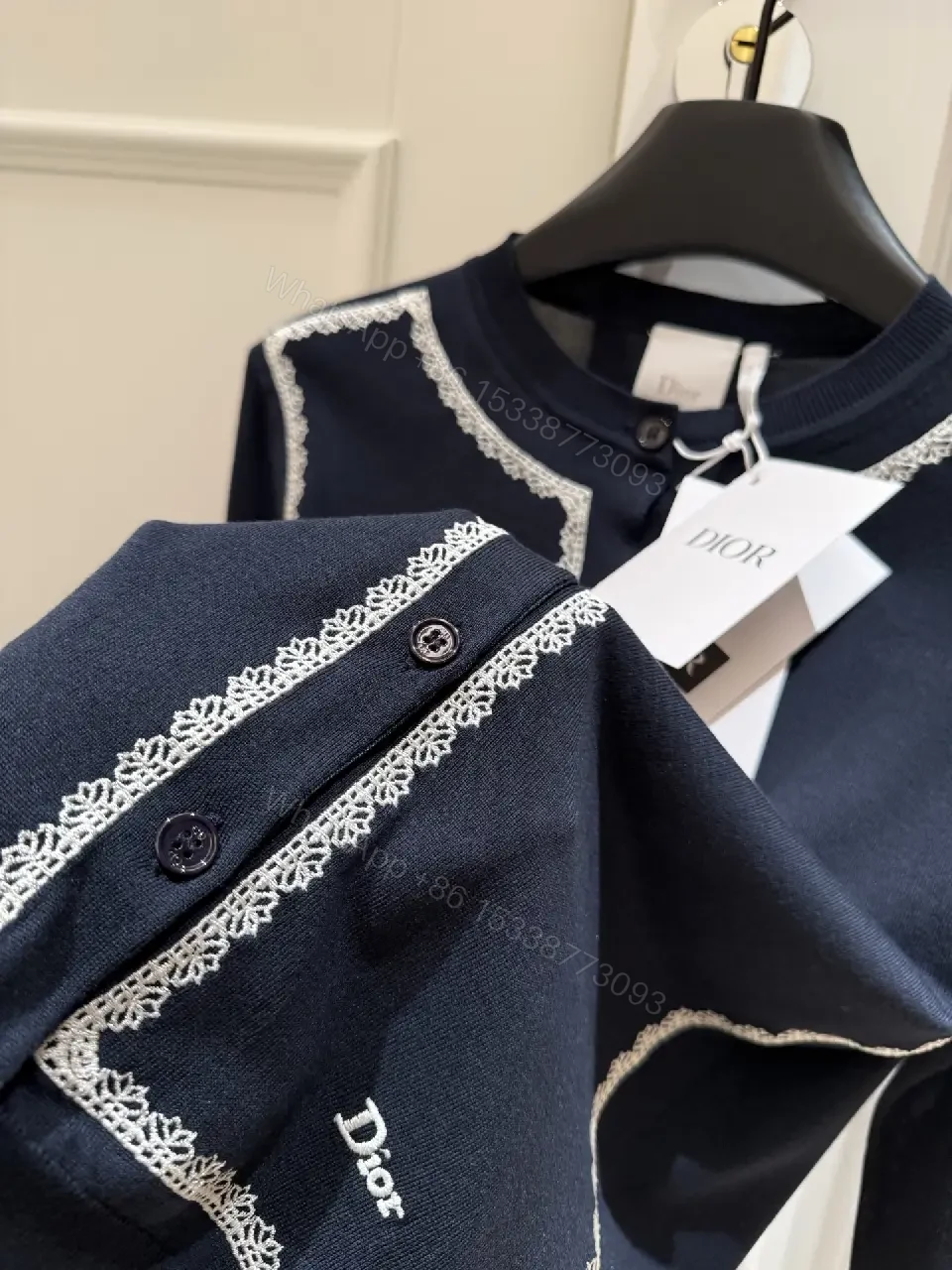 View 4 of Navy Knit Cardigan: White Piping, Modern Contrast, All-Day Comfort