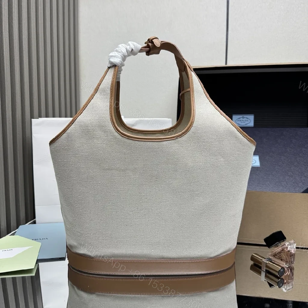 View 8 of Linen Tote with Leather Trim: Everyday Luxury Tote