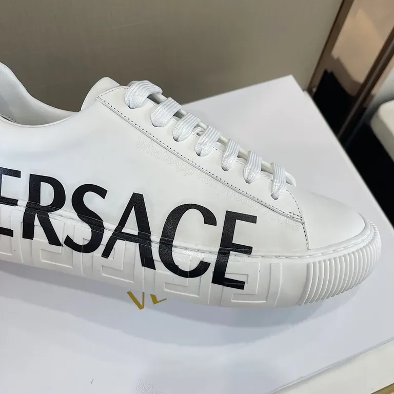 View 6 of Versace Bold Logo White Leather Sneakers, Premium Comfort