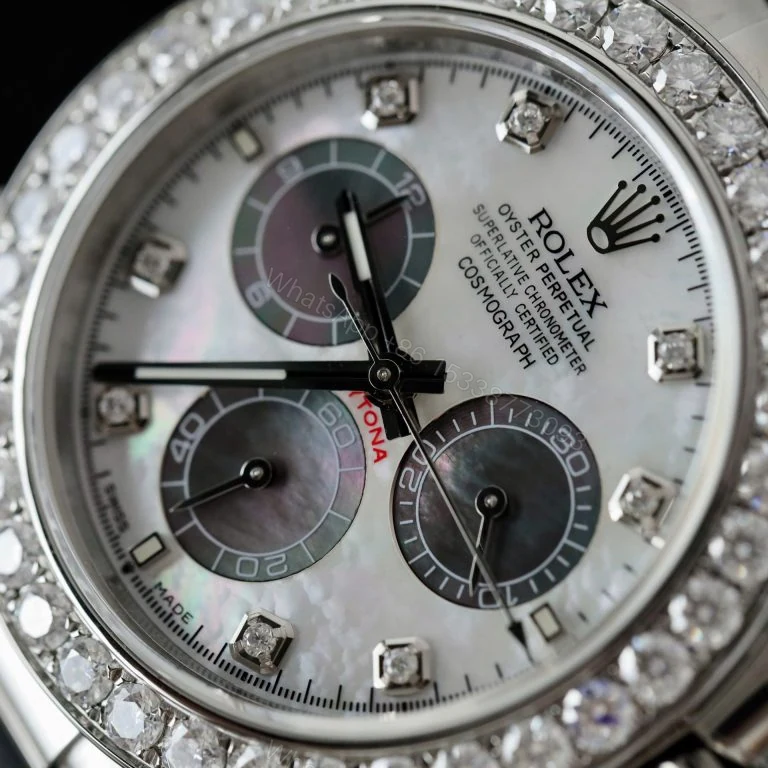 View 4 of Daytona 40mm Super Clone Mother of Pearl Number Pile Dial & Moissanite Diamond Bezel