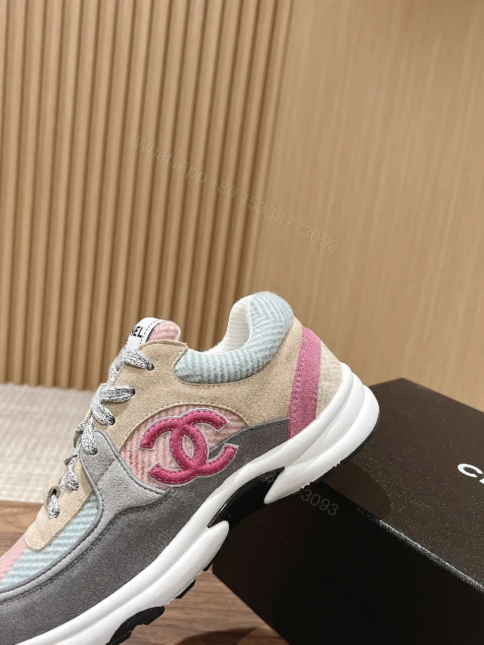 View 2 of Pastel Mesh & Leather Luxury Runner with Subtle Logo Details