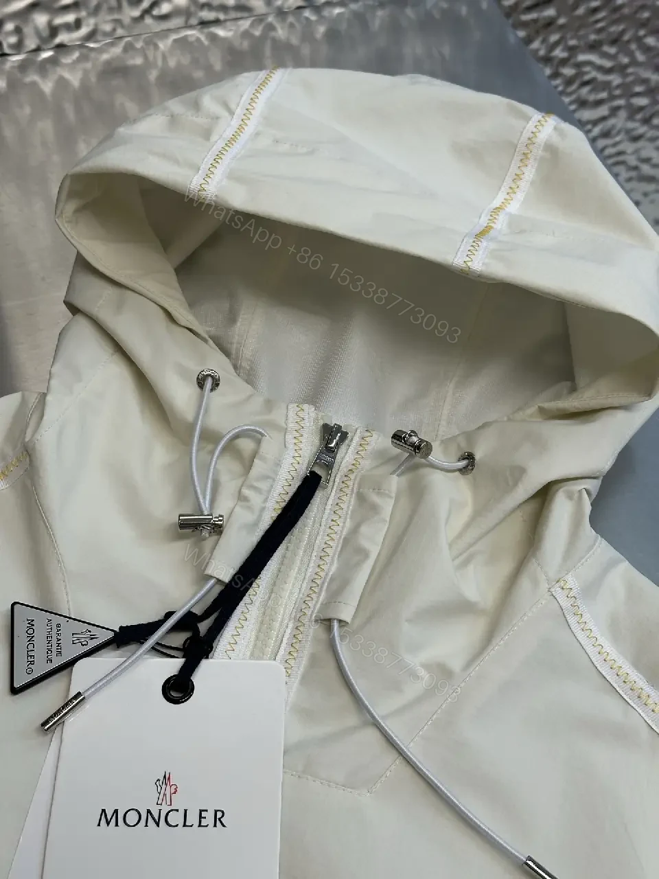 View 7 of Cream nylon lightweight hooded jacket with premium comfort for everyday luxury