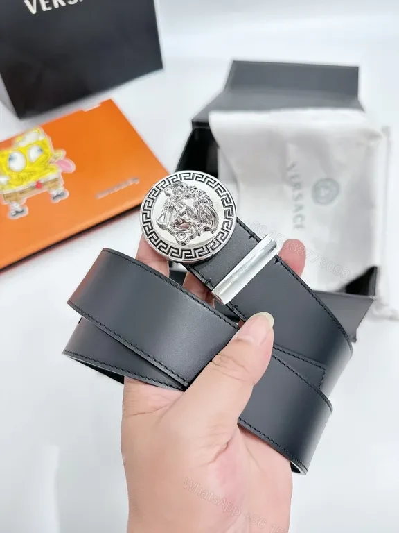 View 2 of Black Leather Versace Medusa Buckle Belt â€“ All-Season Luxury, 3cm