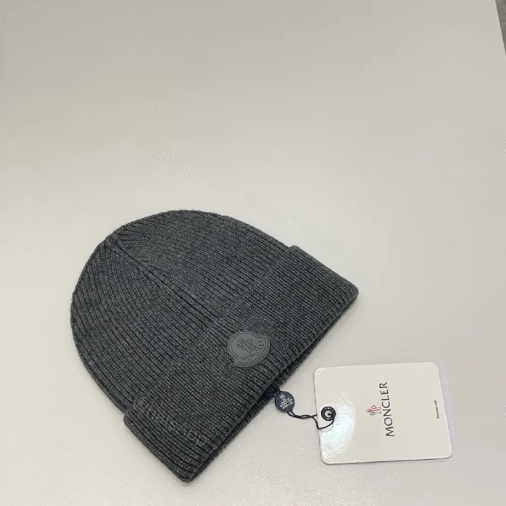 View 8 of Textured Knit Beanie - Luxe Wool, Ribbed Style, Subtle Logo, All-Season Warmth
