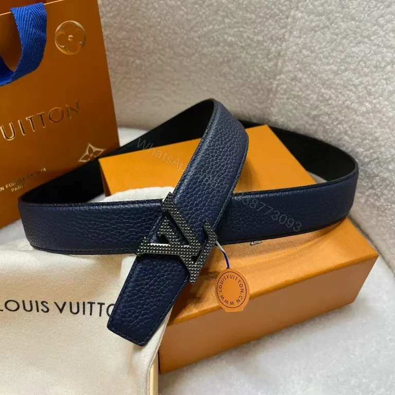 View 4 of Bold Navy Leather Belt with LV Buckle â€“ Modern Everyday Luxury