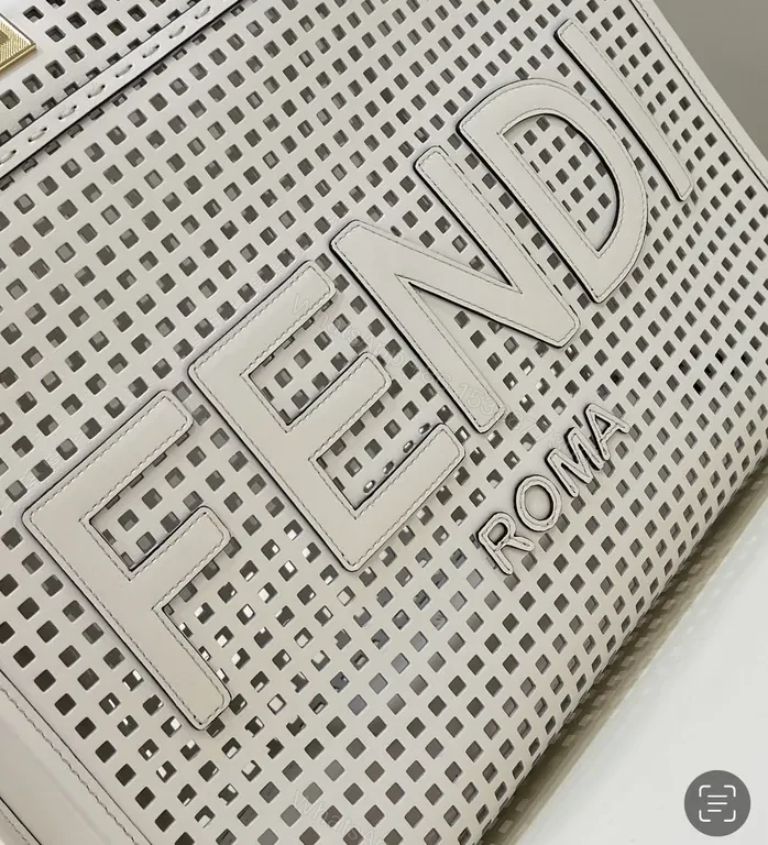 View 4 of Structured Perforated Fendi-Inspired Top-Handle Tote Bag
