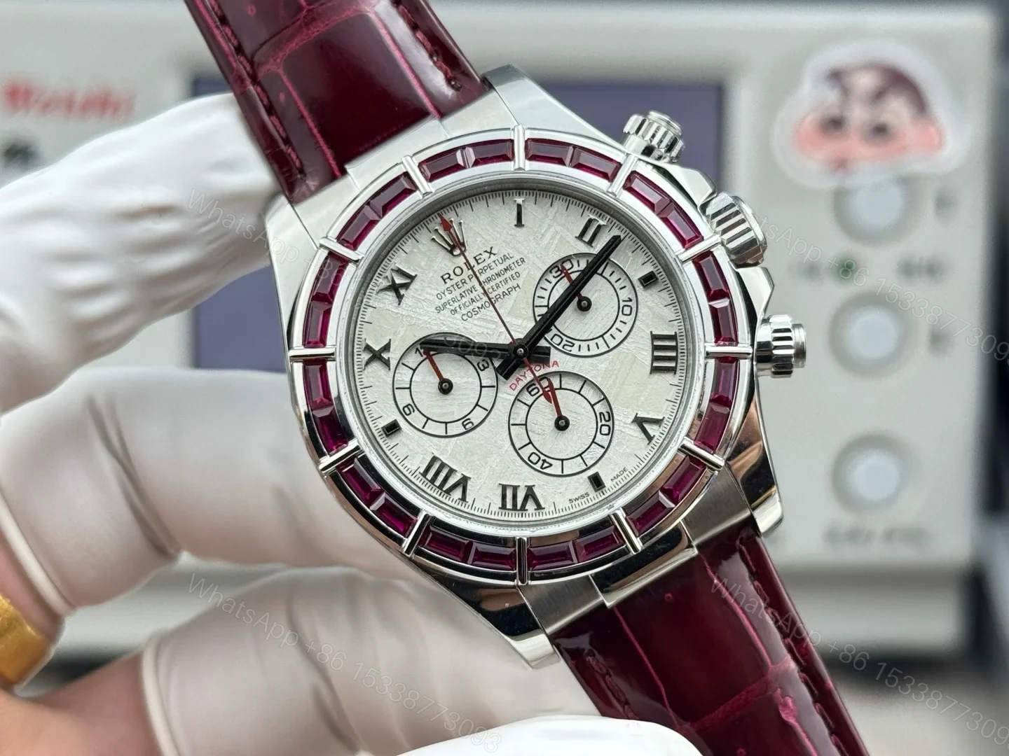 View 2 of Rolex Daytona Meteorite Ruby Replica 40MM Exclusive Burgundy Leather Strap LB2-RUBY-METEORITE