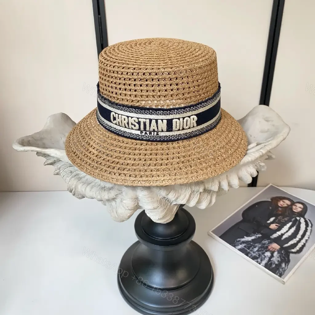 View 6 of Natural Fiber Straw Hat, Bucket Style, Tight Circular Weave, Navy Band