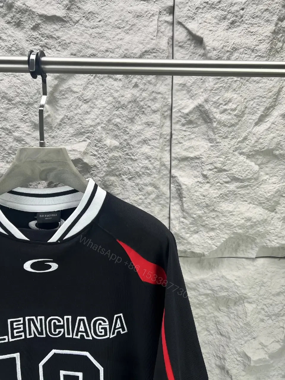 View 11 of Black White Red Oversized Athletic Jersey with BALENCIAGA 10 Front