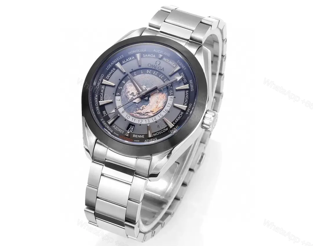 View 2 of Omega Super Clone Seamaster Aqua Terra Worldtimer Blue Dial Steel Bracelet Premium 43MM OMEGA-AT-WT43-BLU-SS
