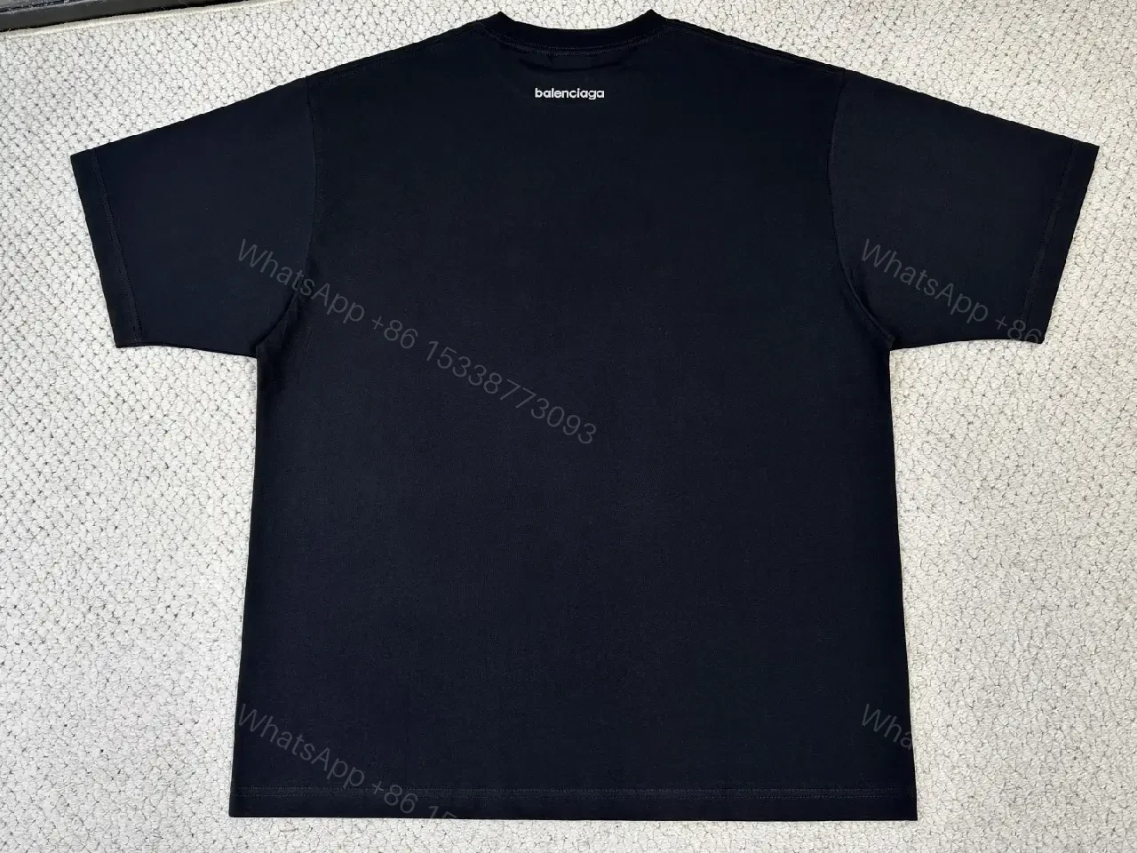 View 9 of Black Cotton Logo Tee, Minimalist, Balenciaga Style, Short Sleeve T-Shirt