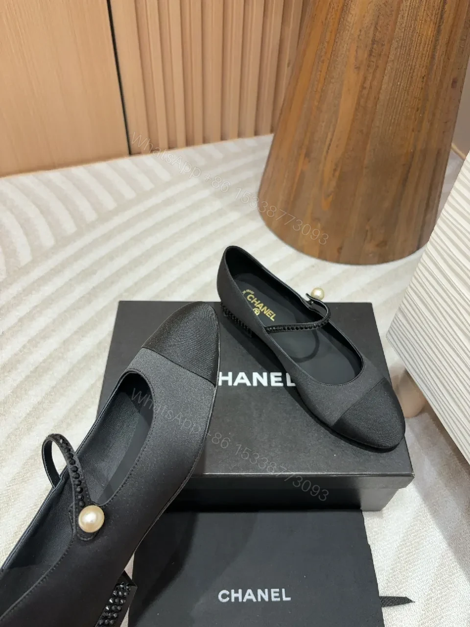 View 2 of Black Satin Flats with Pearl Accent – Refined Everyday Luxury
