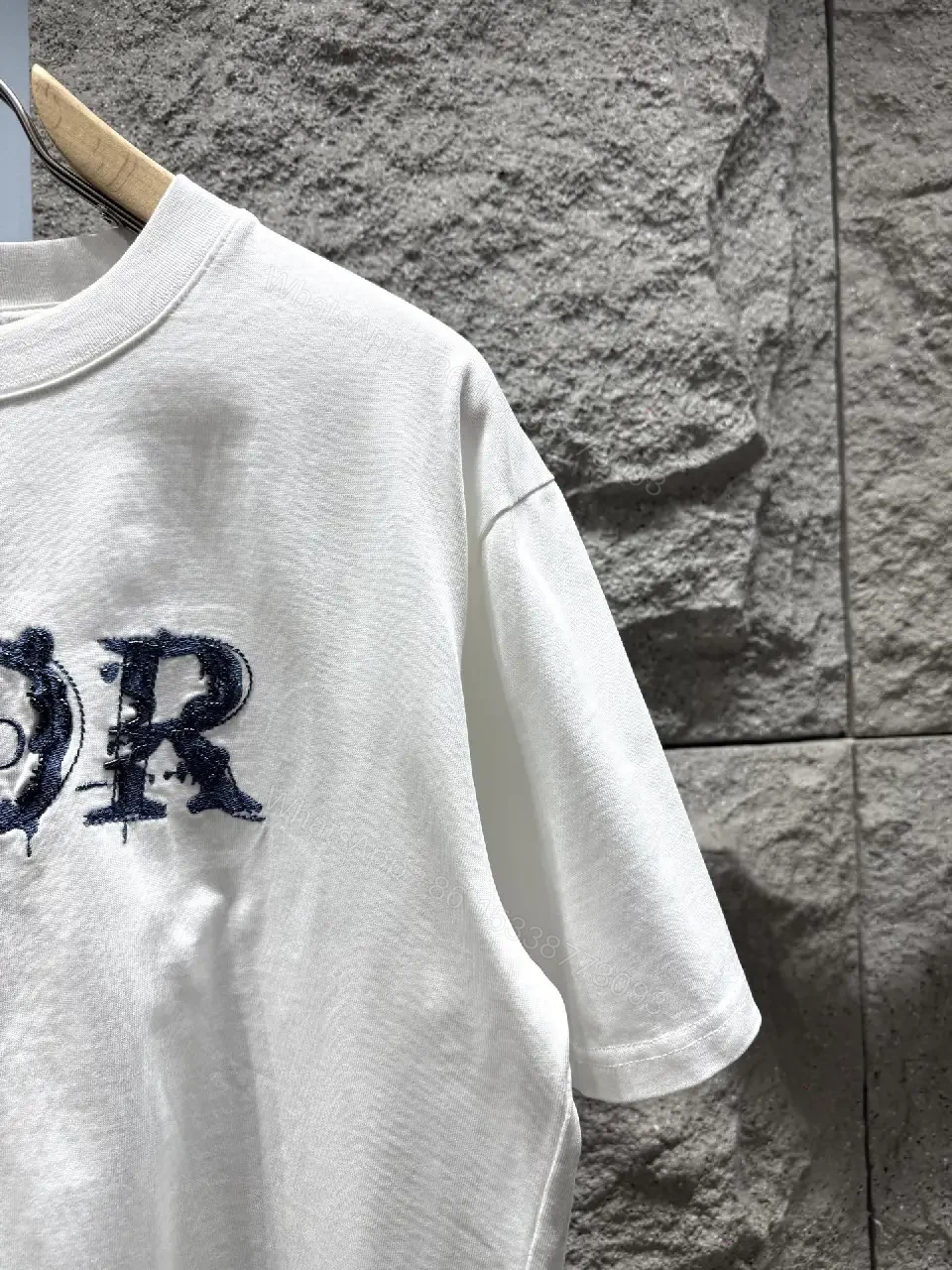 View 3 of White + Cotton Blend + Graphic Tee + Subtle Dior-Inspired Logo + T-Shirt