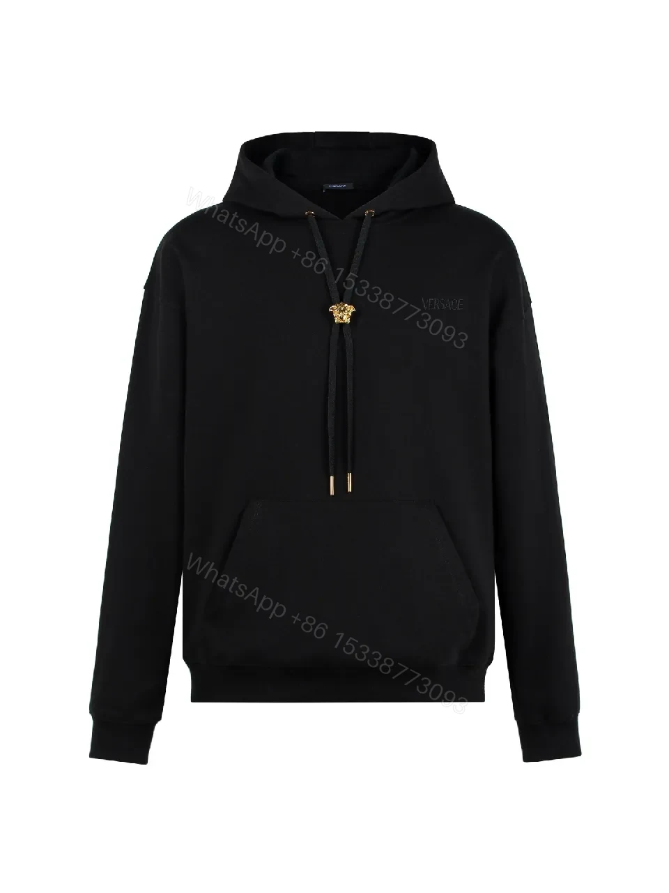 Black Cotton Hoodie with Luxe Details, Minimalist Designer Style — view 1