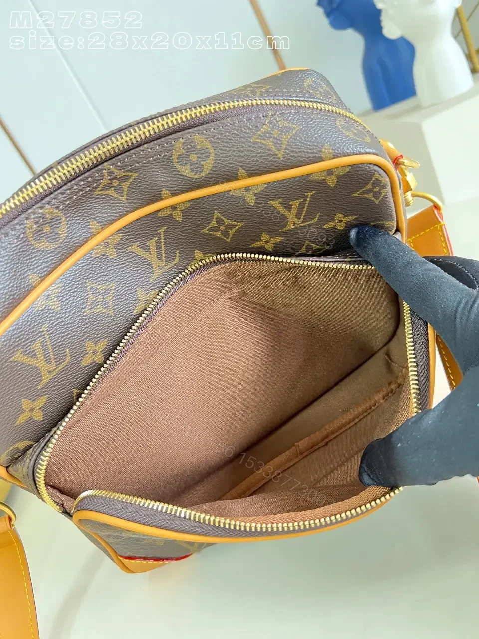 View 4 of Dark Brown LV Monogram Tote with Tan Trim & Gold Hardware