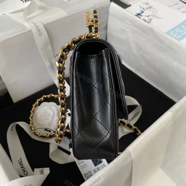 View 6 of Black Quilted Flap Bag with Gold Chain â€” Effortless Designer-Sophistication