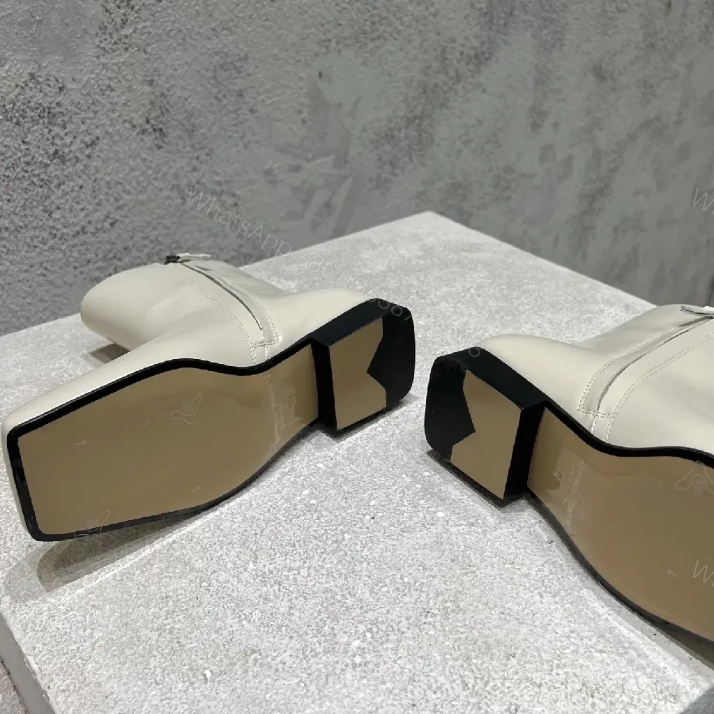 View 9 of Off-White Leather Ankle Boots with Square Toe and Zipper
