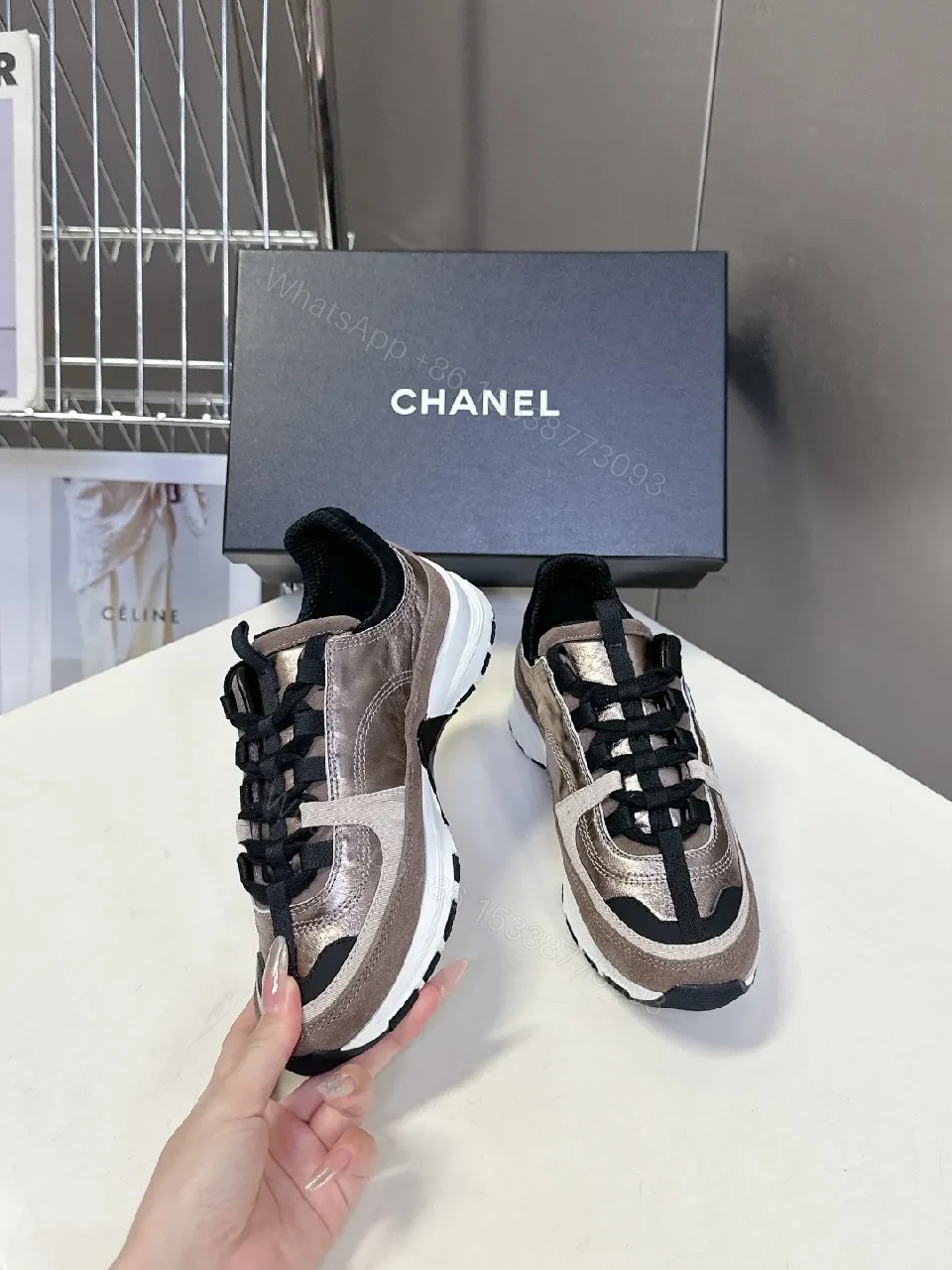 View 9 of Metallic Taupe High-Top Sneakers with Lux Texture and Comfort