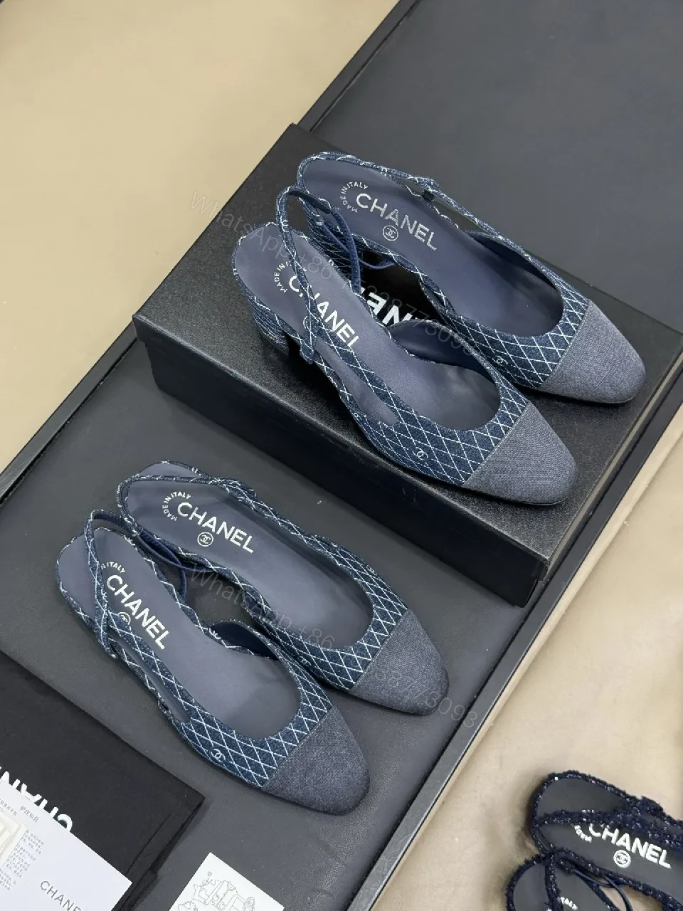 View 9 of Denim Diamond Slingbacks: Quilted Texture, Subtle Chanel Detailing