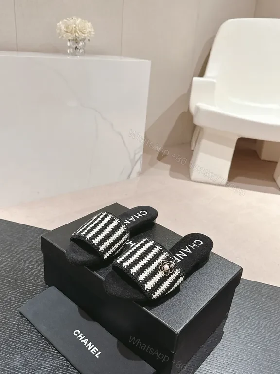 Chanel-Inspired Striped Slip-On Slides – Subtle Luxury — view 1
