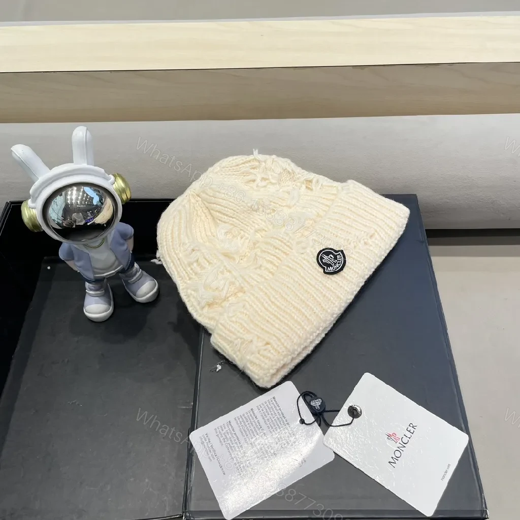 View 2 of Cream Knit Beanie, Cream, Cable-Knit, Signature Emblem, Beanie