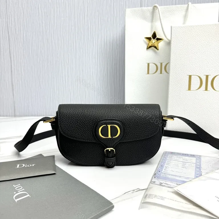 Compact Black Leather Crossbody with Gold CD Closure — view 1