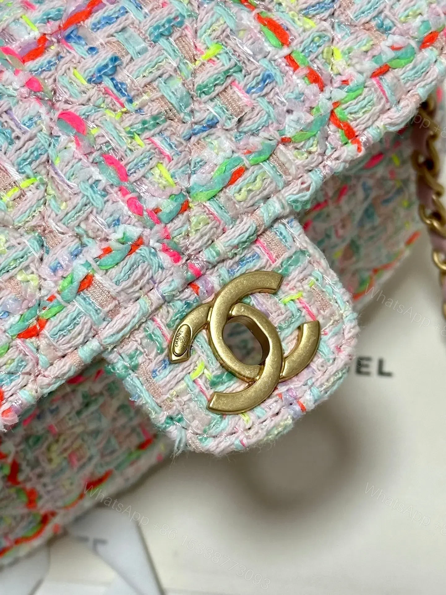View 7 of Chanel Mini Flap Bag with Top Handle Pink Tweed Bag