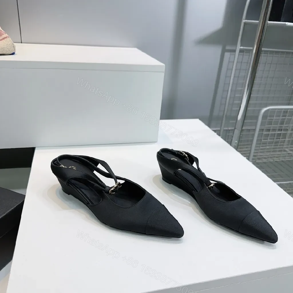 View 4 of Black Slingback Heels - Modern Edge, Pointed Toe, Low Block Heel