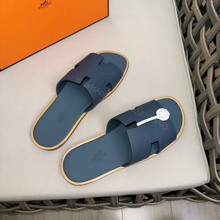 View 7 of Premium Textured Navy Slide Sandals with Leather Detail