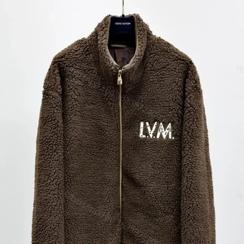 View 2 of Brown Sherpa Bomber Jacket with Monogram – Cozy Luxury Outerwear