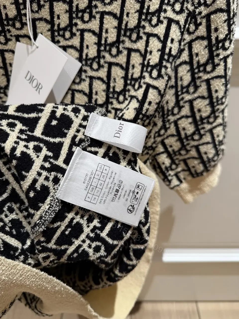 View 7 of BeigeBlack Knit Dress with Dior Monogram TrimShort Sleeves Dress