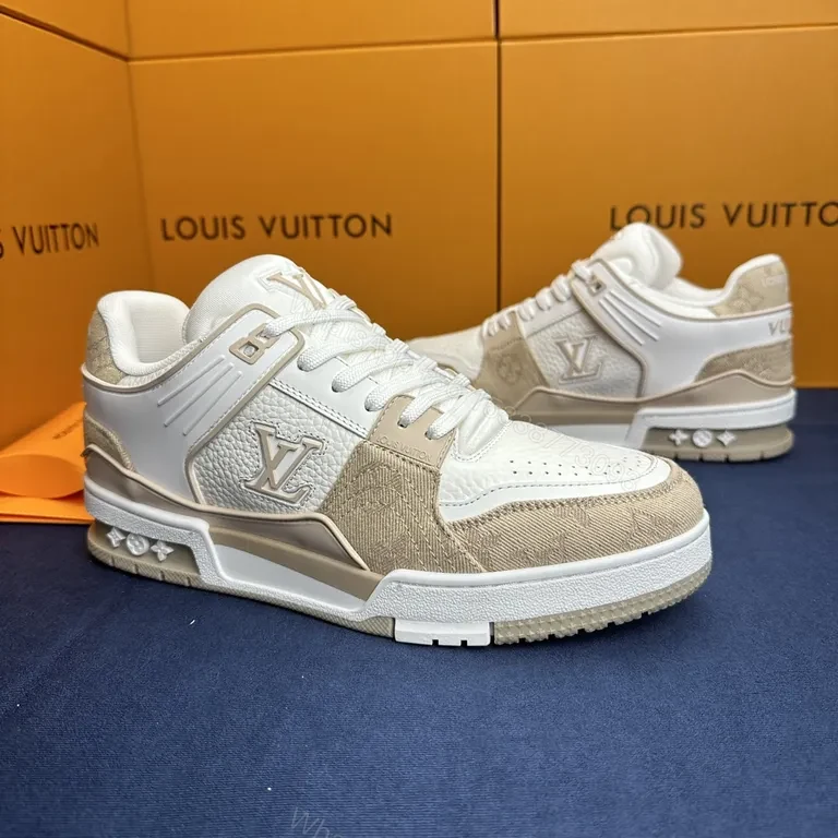 View 2 of White & Beige LV-Inspired Luxury High-Tops: Refined Everyday Sneaker