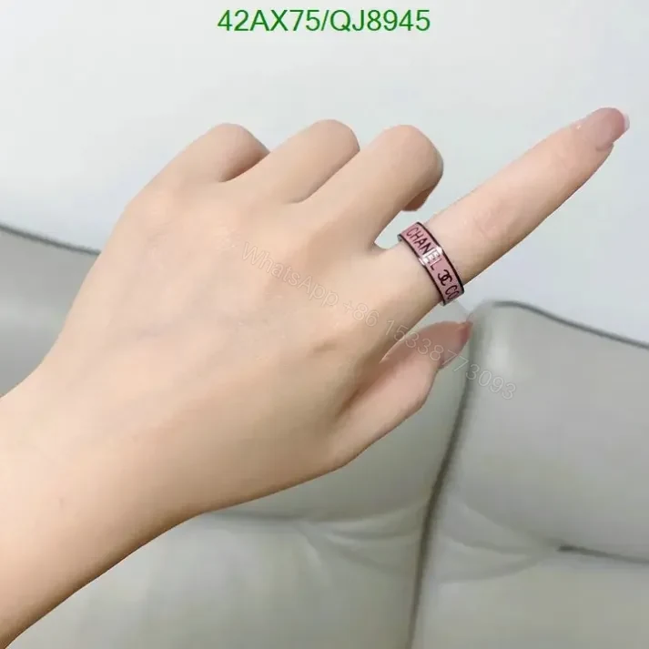 View 5 of Chanel Resin Logo Ring in Pink and Black QJ8945