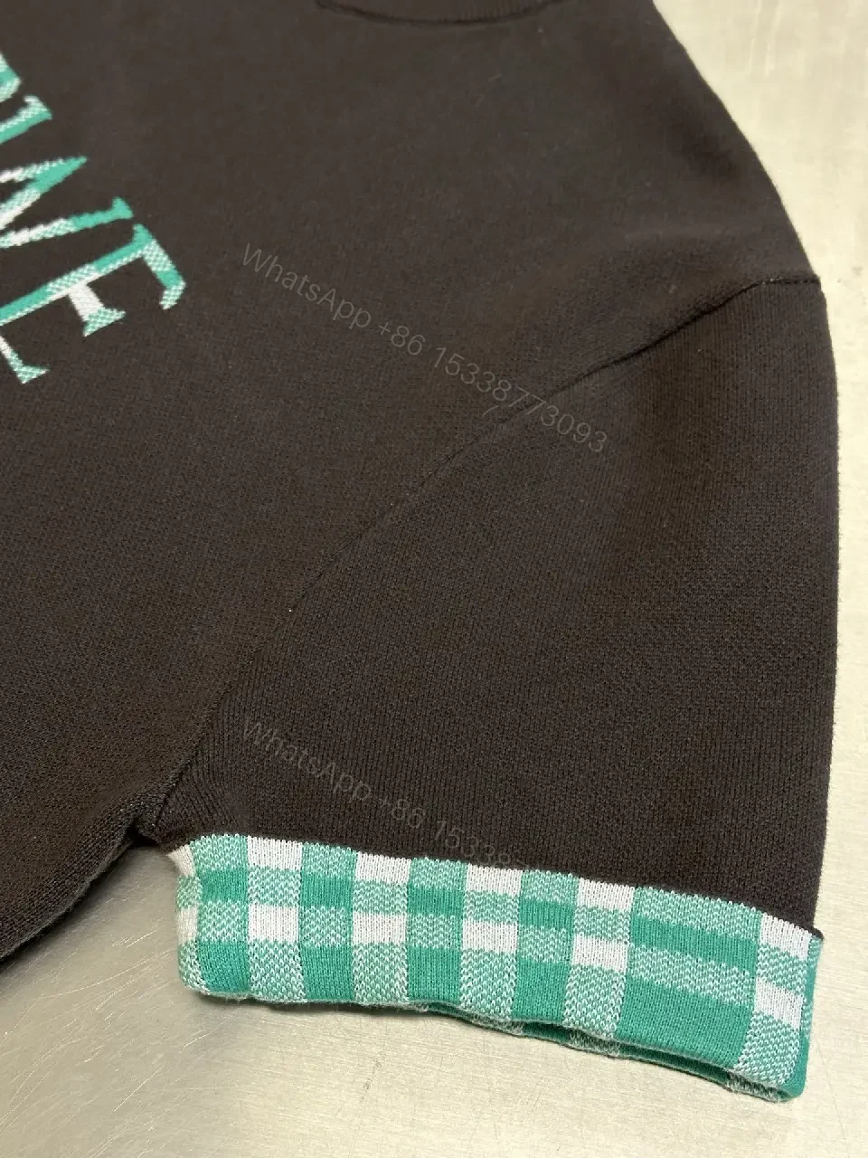 View 5 of Bold Logo Front Knit: Charcoal, Teal Plaid, Modern-Cool Sweatshirt