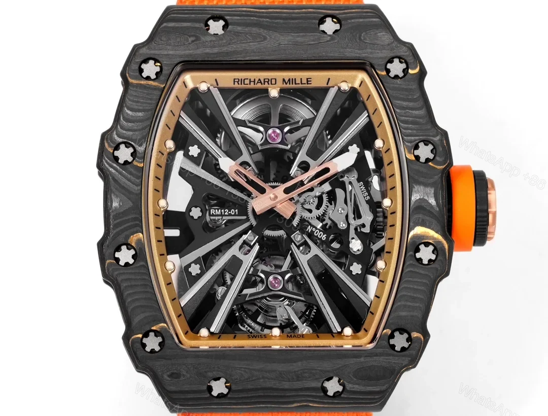 View 6 of Richard Mille RM12-01 Gold Carbon TPT Tourbillon Red Strap Watch RM12-GC-RD