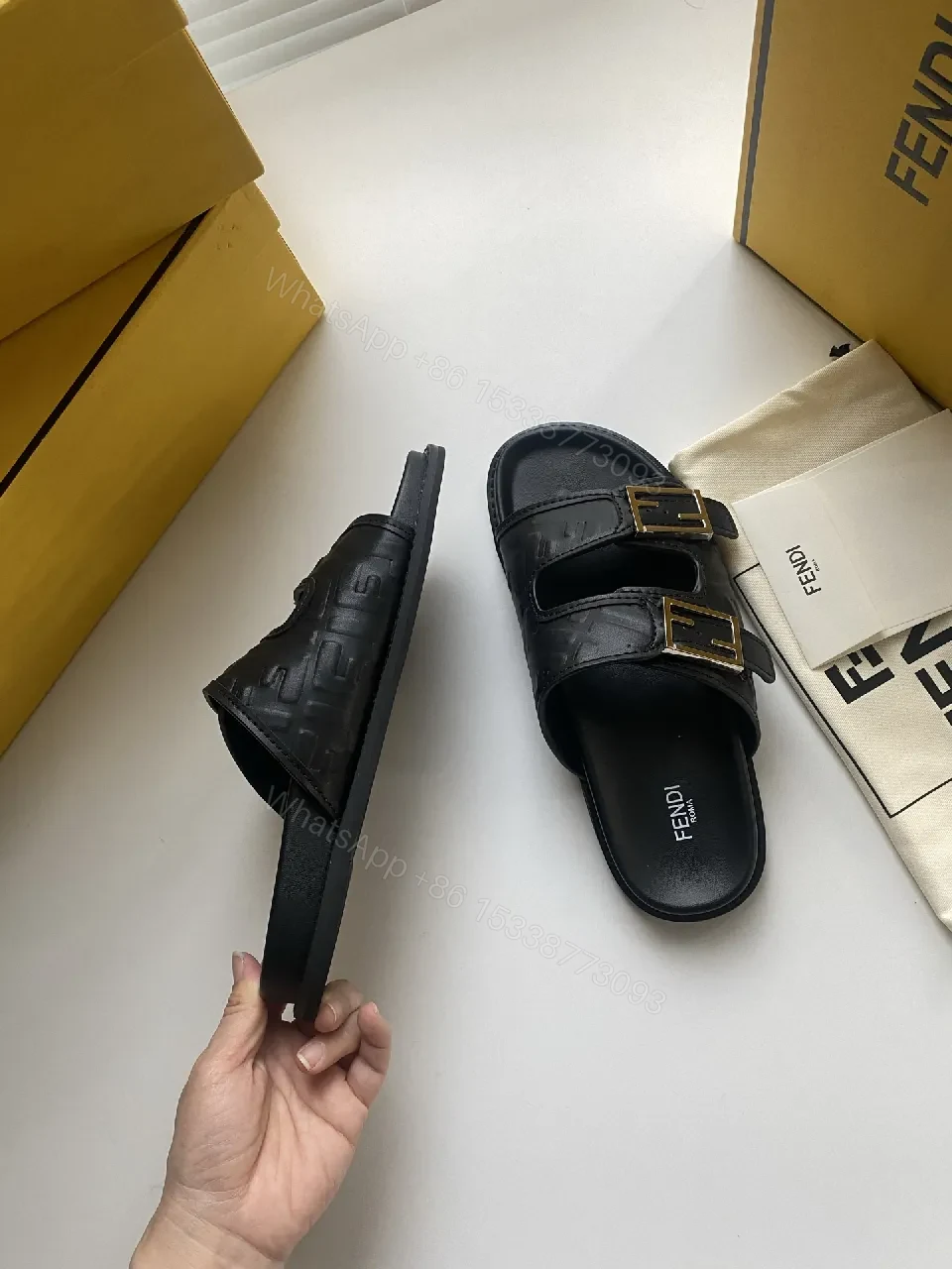 View 2 of Bold Leather Slides with Signature Detailing – Everyday Opulence