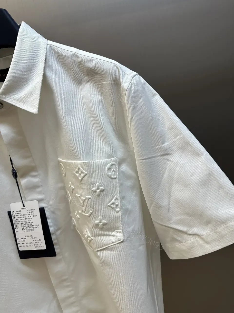 View 7 of White Cotton-Blend Shirt with Embossed Pocket Texture, Modern Luxury