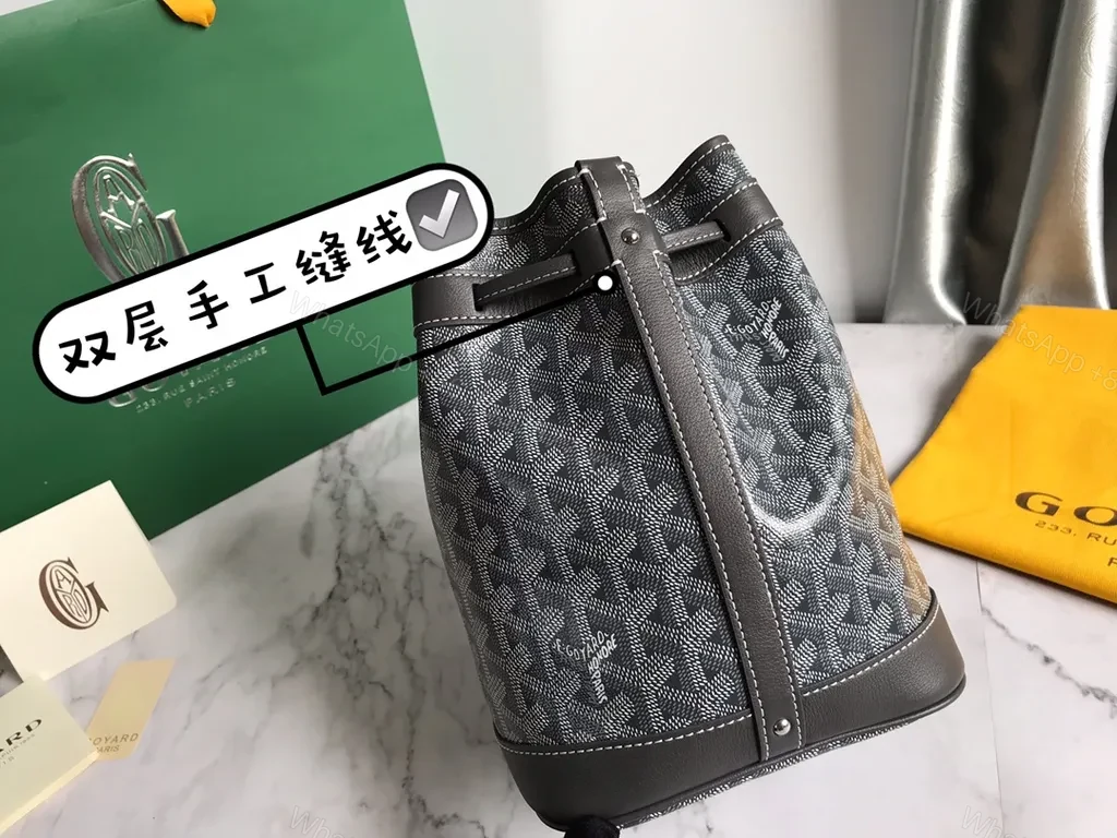 View 7 of Graphite Goyardine Bucket Bag â€” Lux Calfskin, Structured Everyday Bag