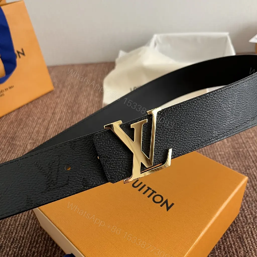 View 10 of Black Pebbled Leather Belt with Gold LV Buckle - Classic Luxury
