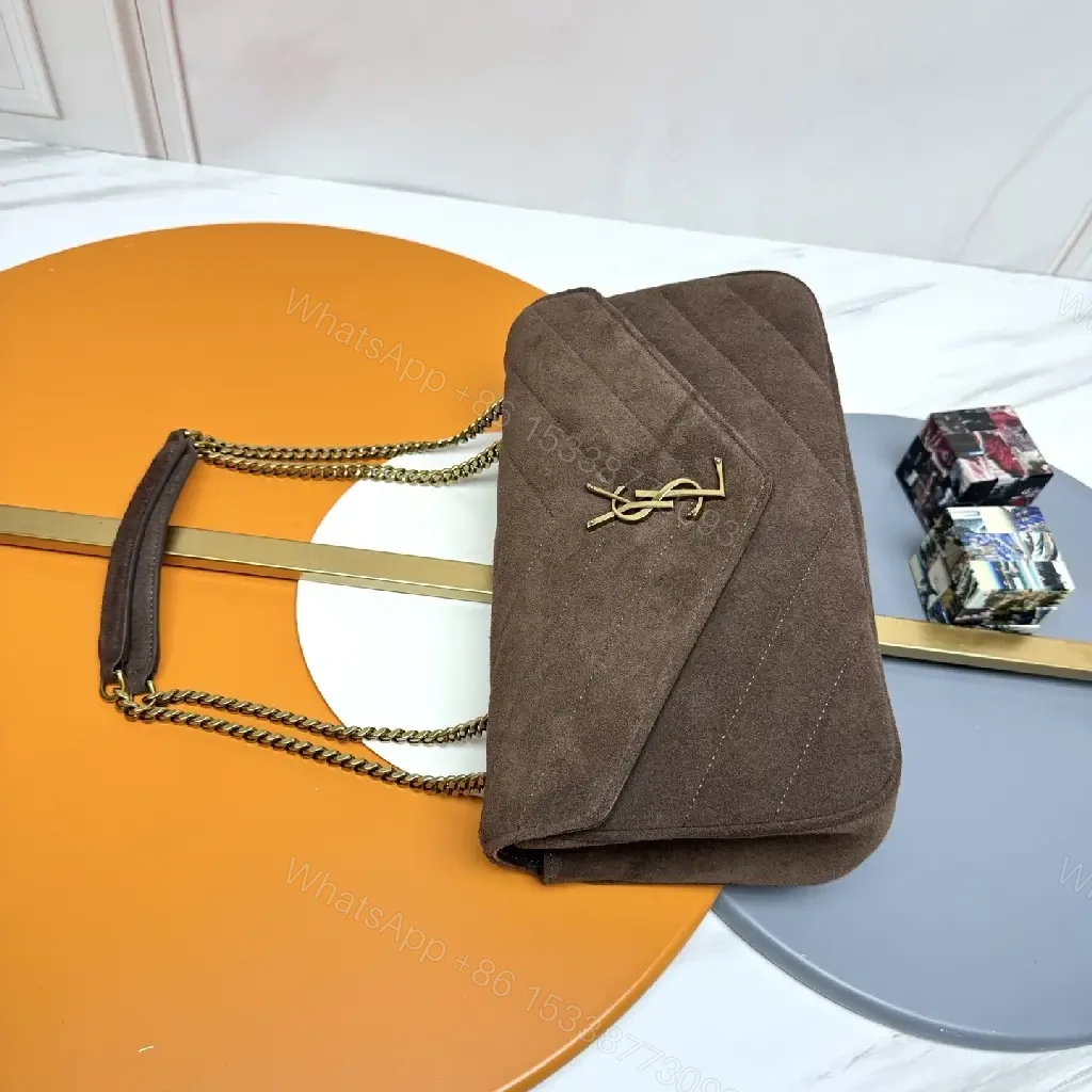 View 2 of Brown Suede Shoulder Bag with Gold Hardware Clasp