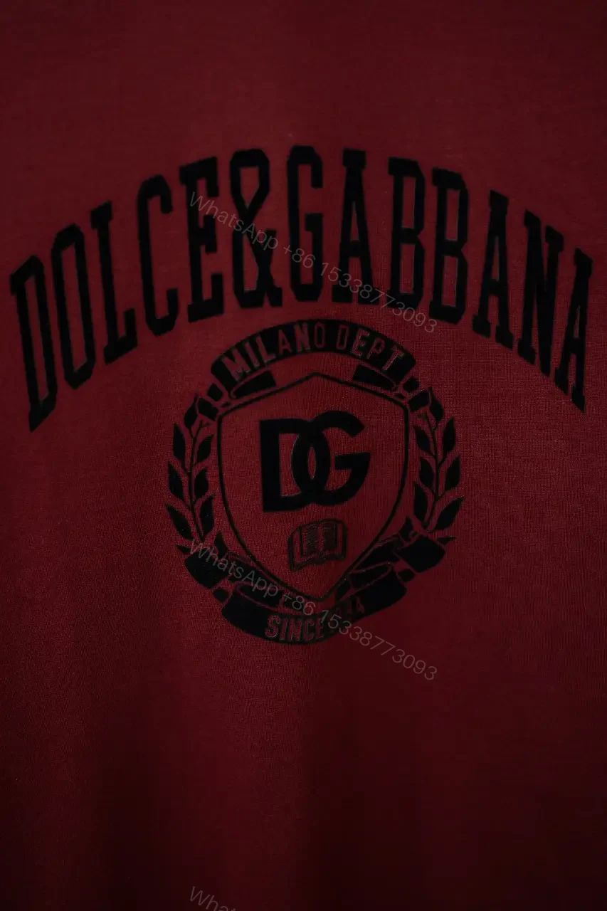 View 6 of Burgundy Short-Sleeve Crewneck T-Shirt with Black Logo Emblem