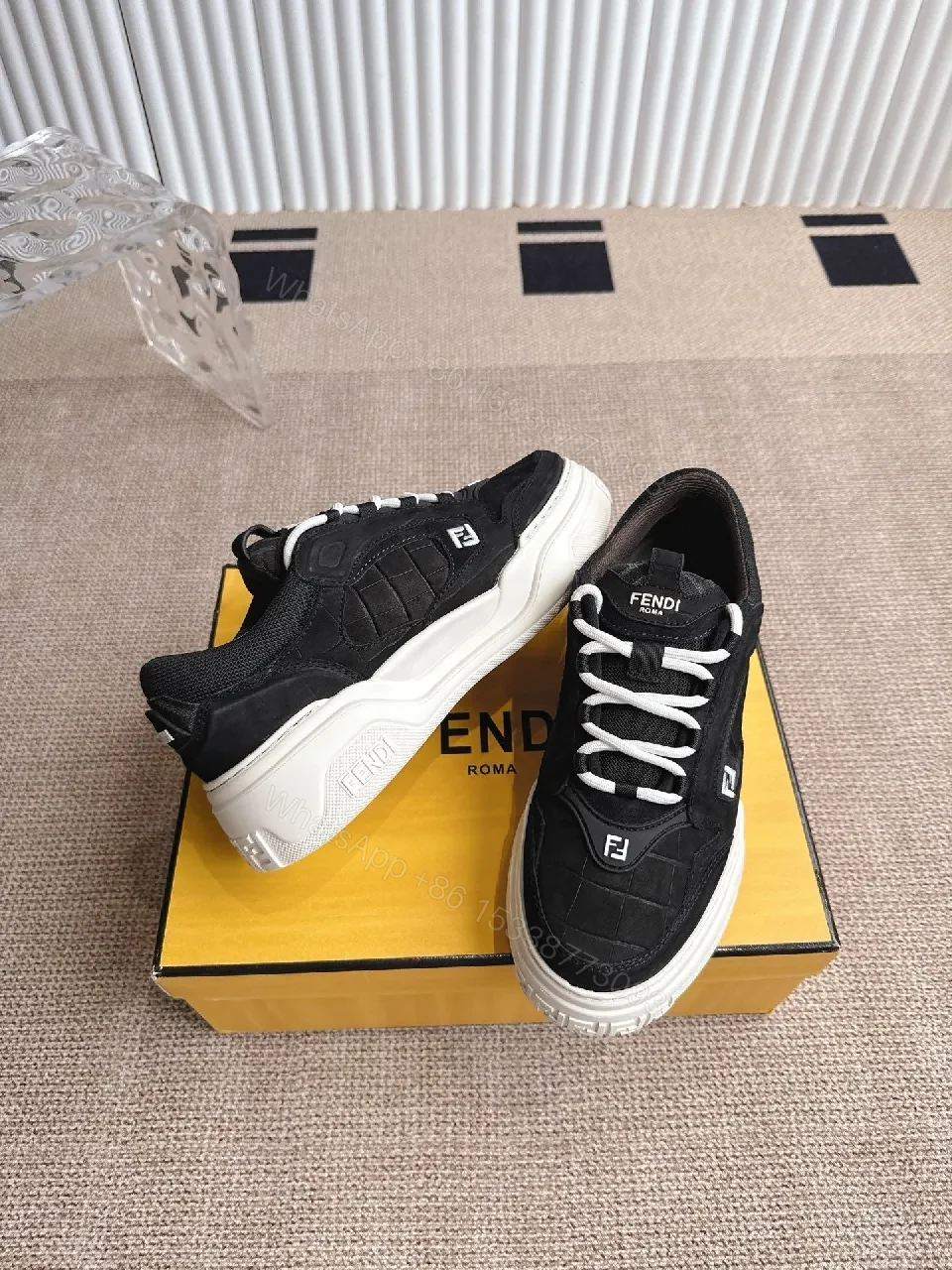 View 6 of Bold-Quilted Black High-Top Trainers with Luxe Detail