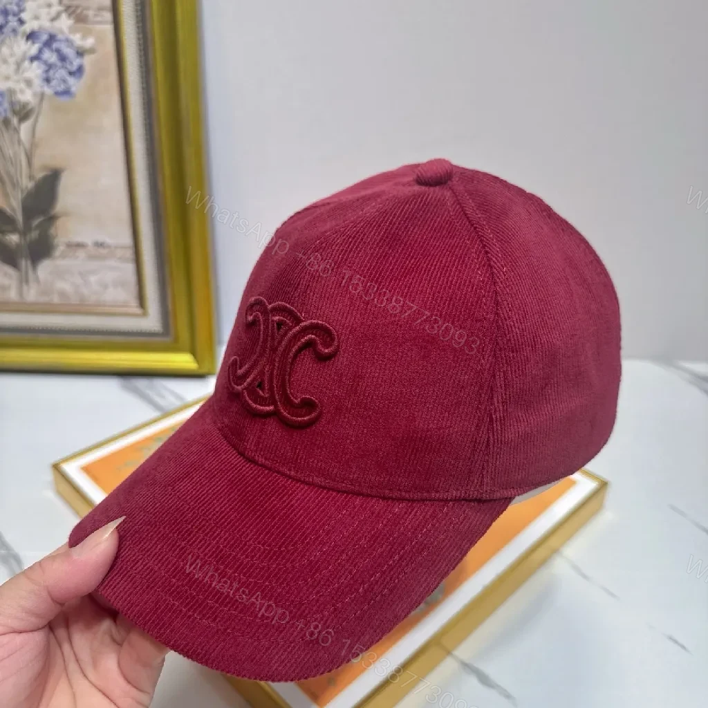 View 2 of Corduroy Cap Burgundy Embroidered Texture Luxury Cap