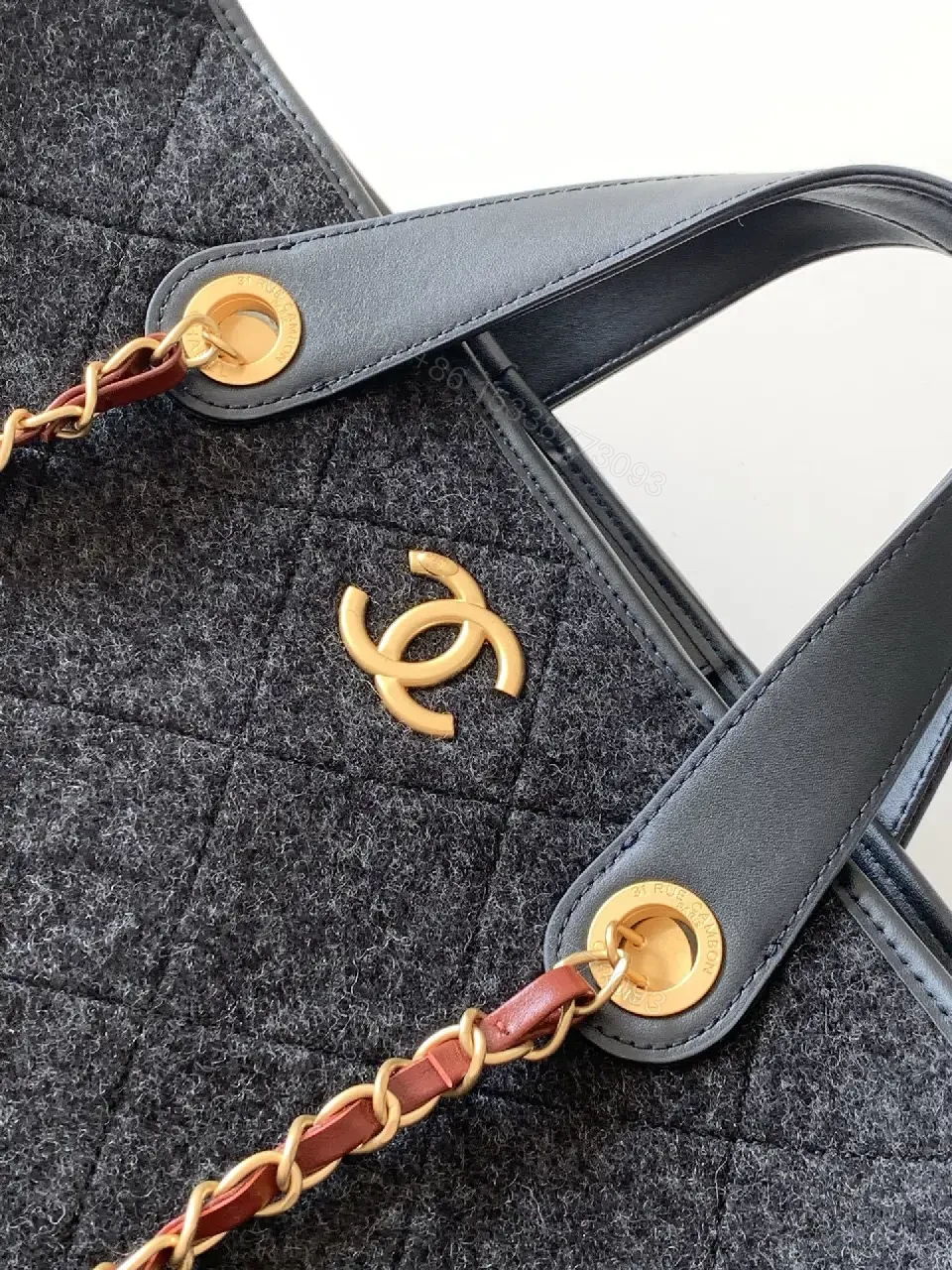 View 2 of Textured Quilted Tote – Wool-Blend with Gold Hardware Tote