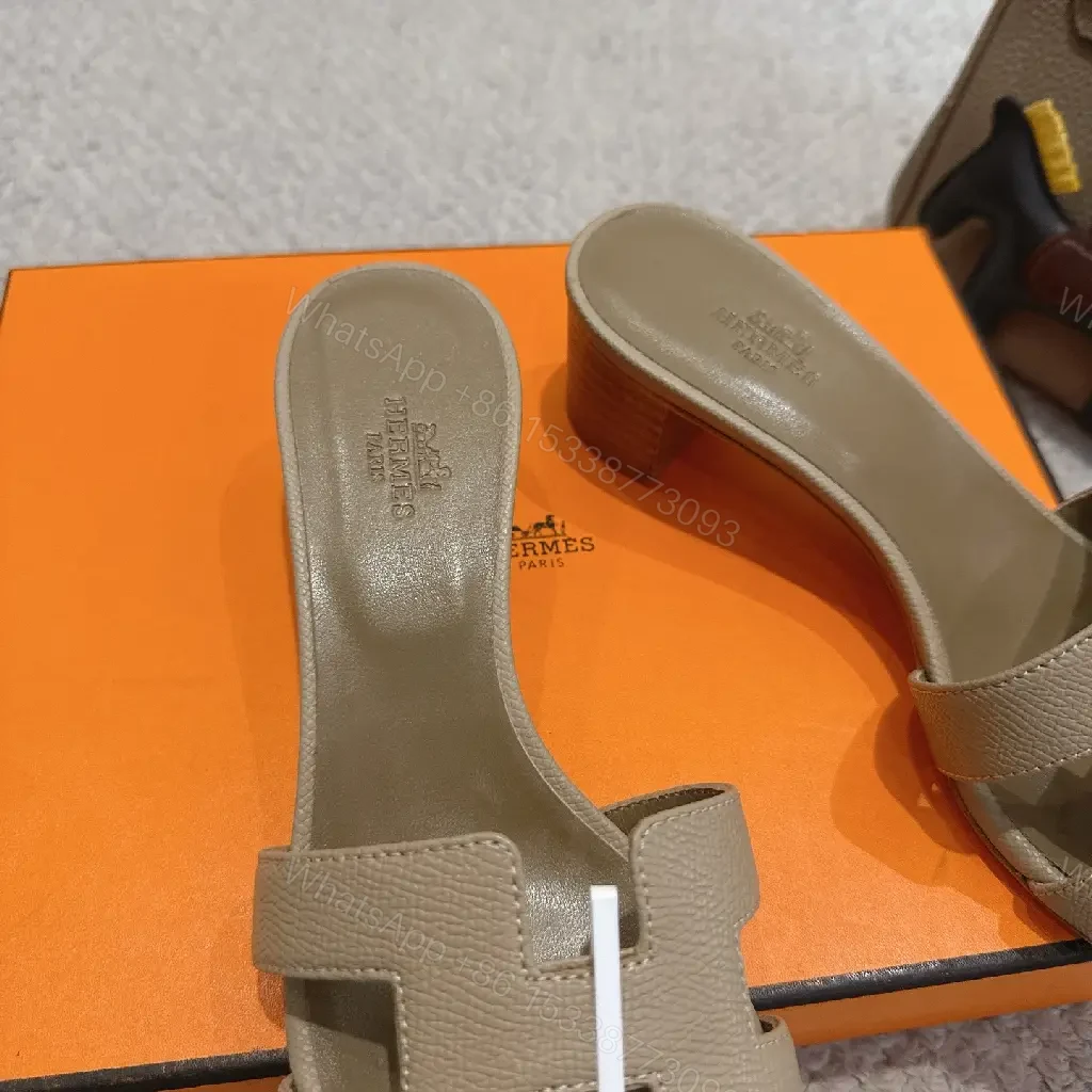 View 10 of Beige Leather Hermes H-Style Slide Sandals