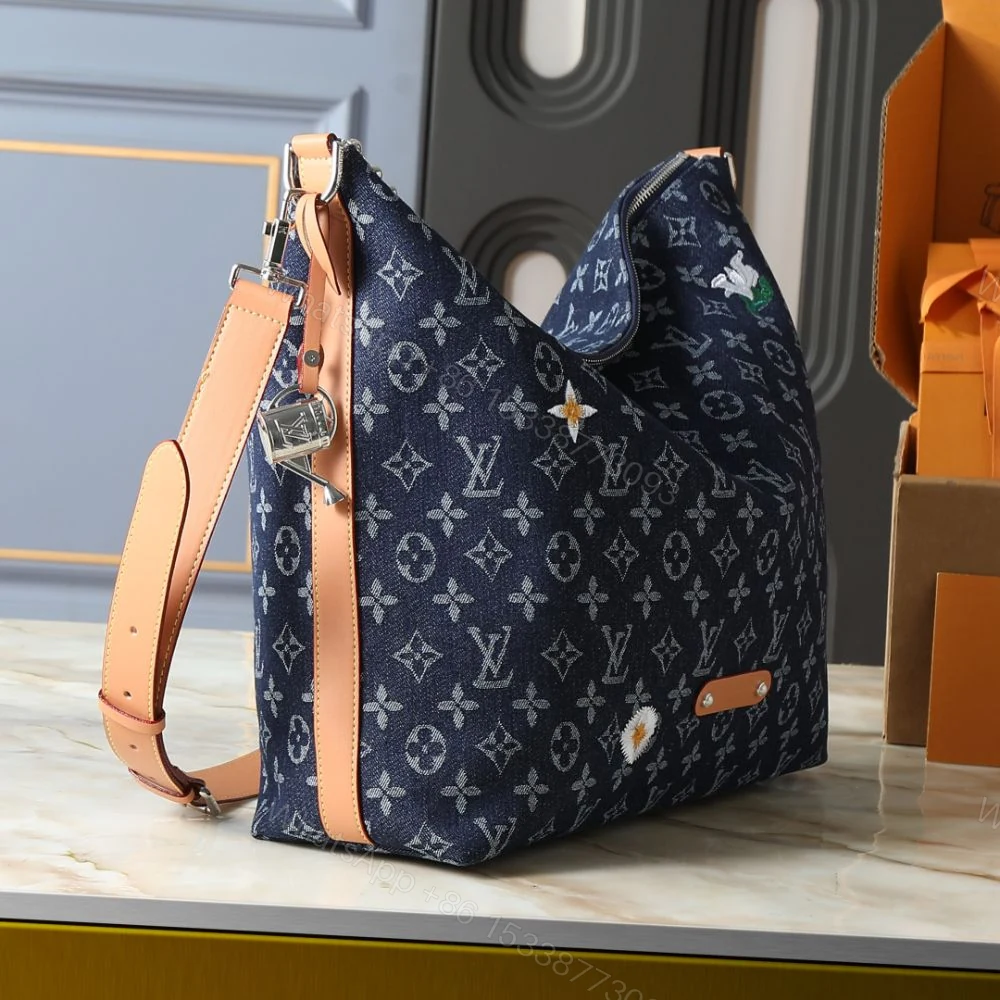 View 3 of Louis Vuitton Vagabond Hobo Denim Blue 48Cm M27555