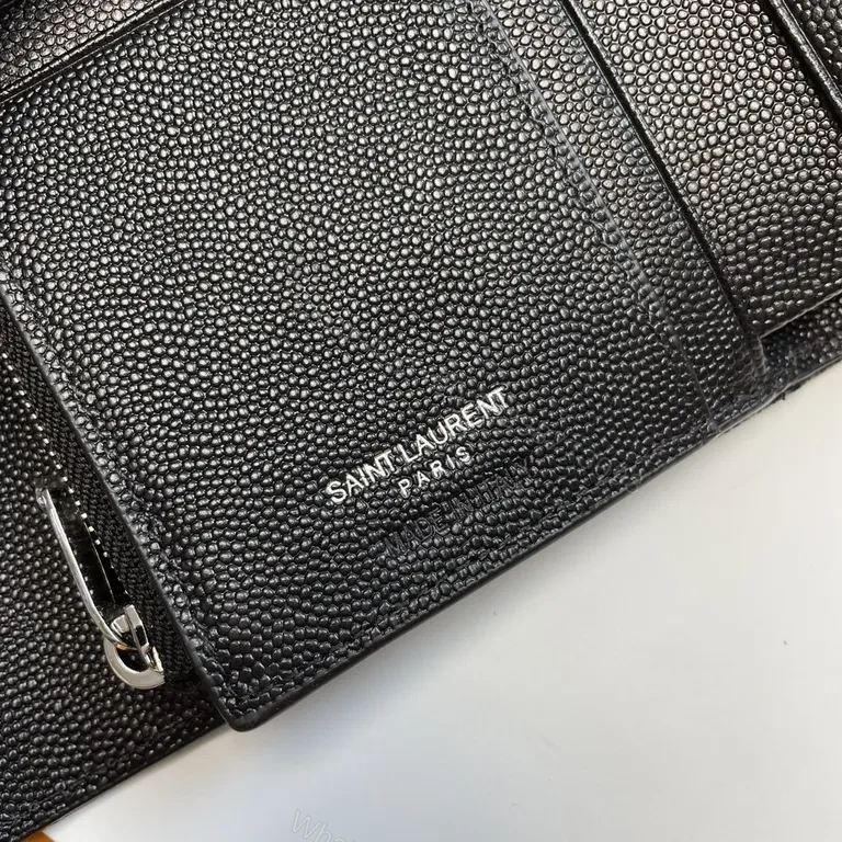 View 2 of Compact Luxe Wallet on Chain: Textured Leather, YSL Hardware