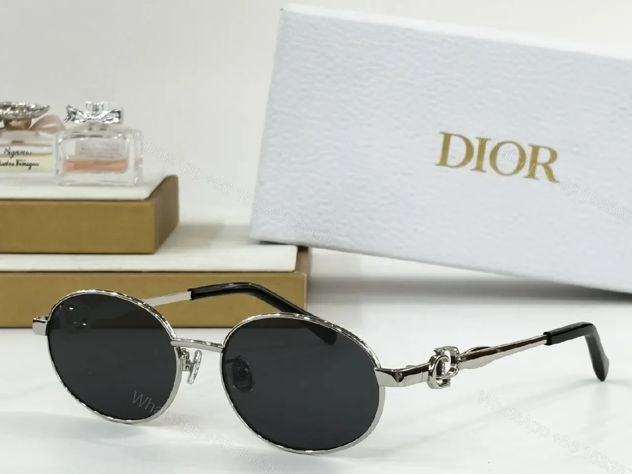 View 5 of Elegant Gold Round Sunglasses with Dior Pattern Monogram