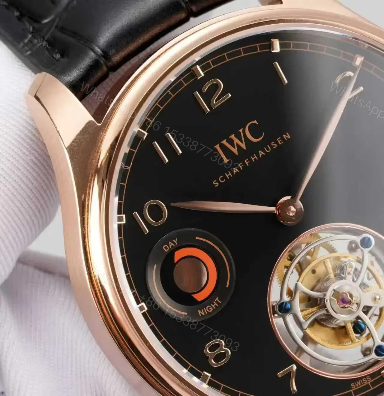 View 5 of IWC Black Tourbillon Watch Rose Gold Black Leather Strap Ultimate 42MM IWC-TOUR-BLK-RG42