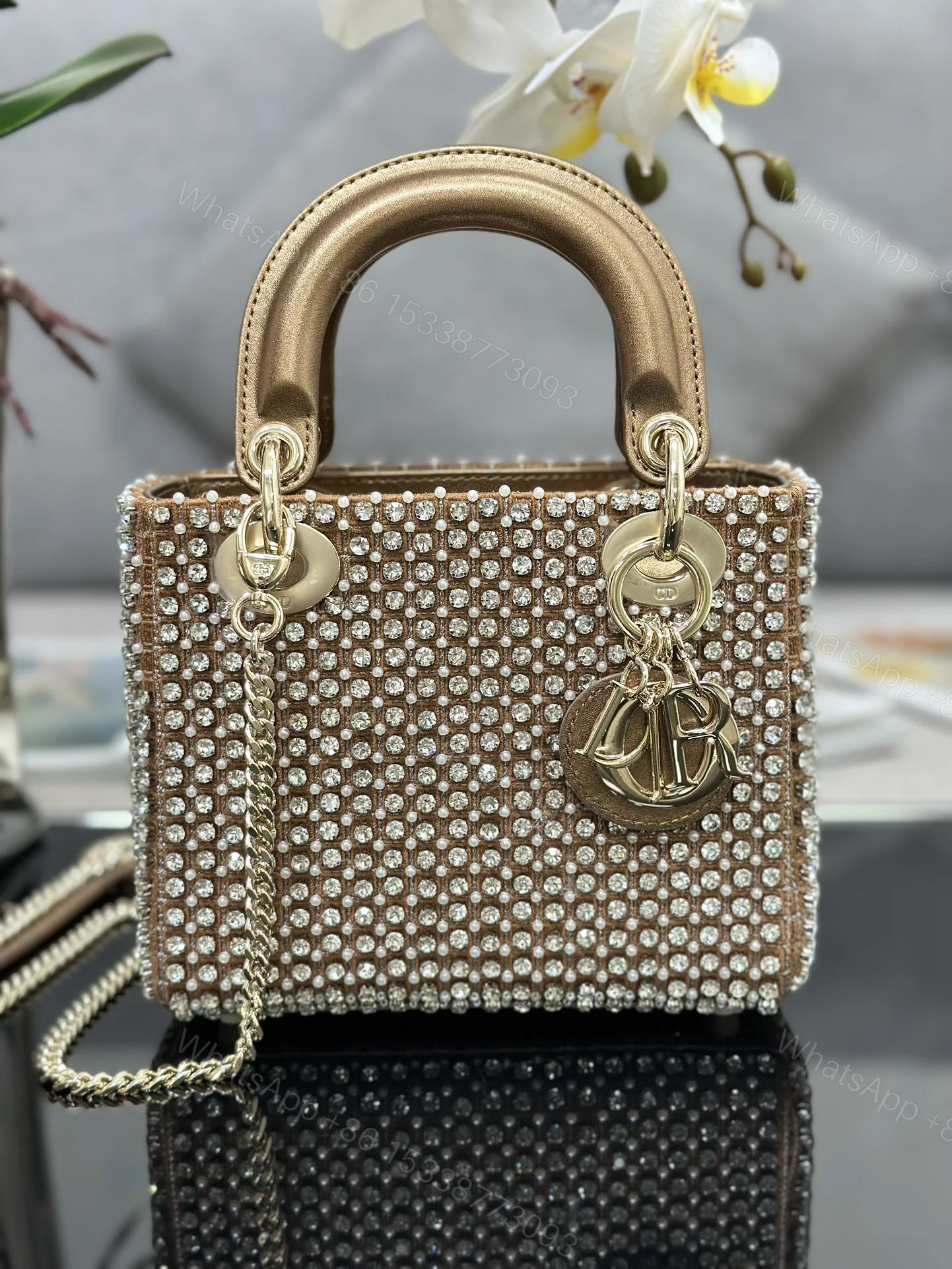 Dior 一比一 女款 Lady 滿鑽珍珠手提包 高級名媛款 — view 1